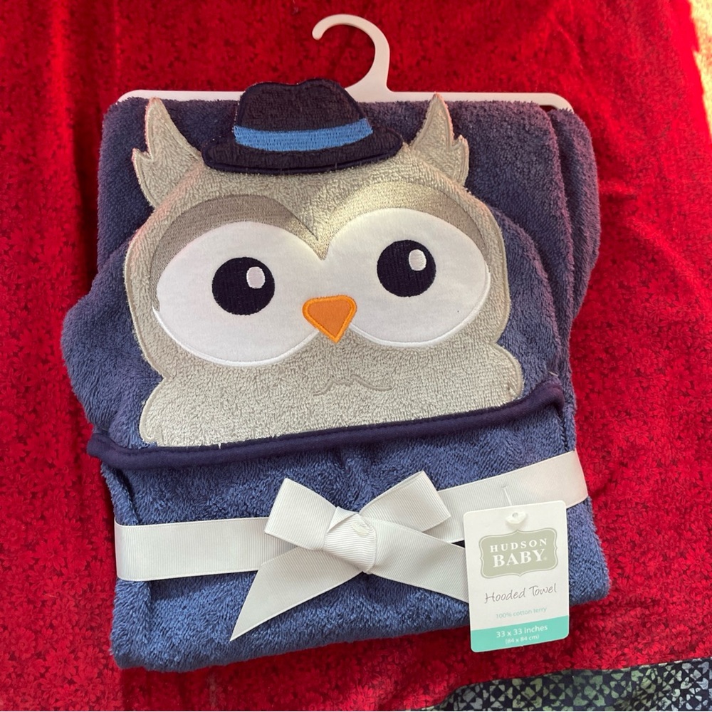 Hudson Baby Blue Owl Hooded Towel 33x33 inchesโ